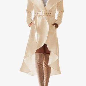 Elegant Cream Long Coat with Belt
